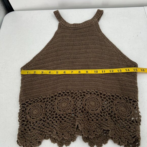 Blue Rain Crochet Top S Small Brown 100% Cotton Knit Boho Festival Y2K - Picture 5 of 9